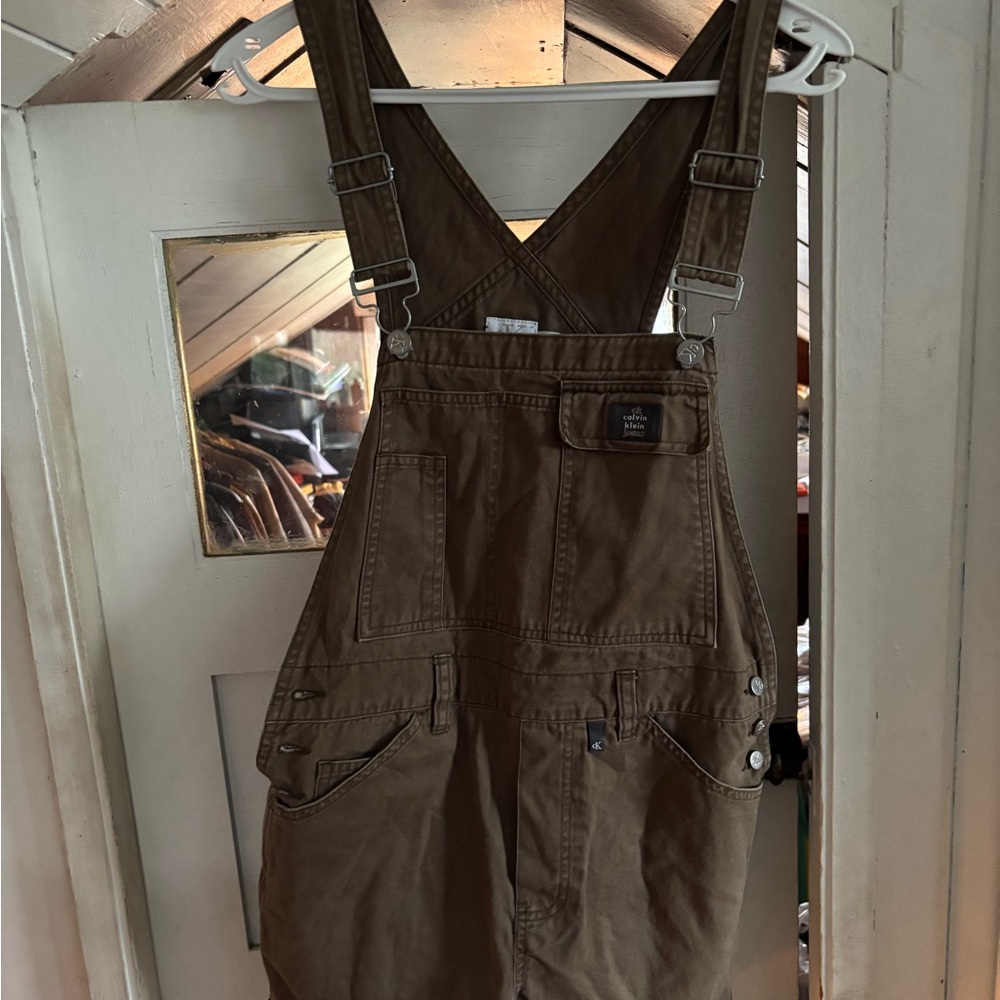 Calvin Klein Jeans Olive Green Cut-Off Overalls